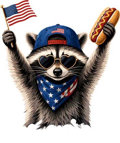 Patriotic Raccoon America Flag Hot Dog Celebration Hooded Wearable Blanket