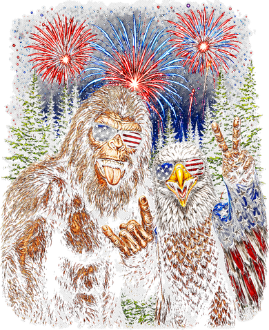 Bigfoot And Bald Eagle Fireworks Celebration 11oz C Handle Ceramic Mug