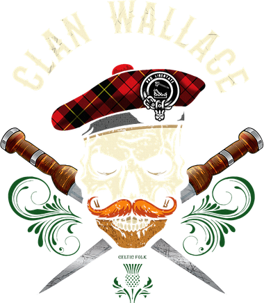 Scottish Clan Wallace Surname Skull Dirks Tartan Badge Kids T-Shirt