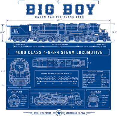 Big Boy 4000 Blueprint Steam Locomotive Train Kids Hoodie
