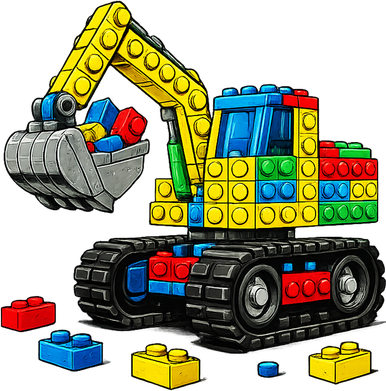  Master Builder Excavator Construction Building Bricks Blocks Button