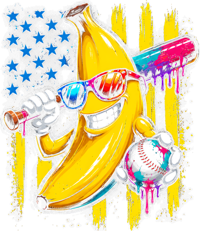 Patriotic Banana Characte Baseball American Flag Button