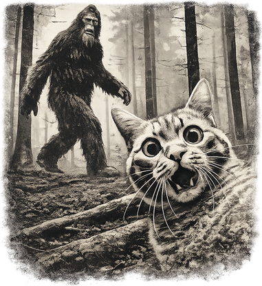 Bigfoot Sasquatch Cat Selfie Funny Meme Kitty Kids T-Shirt