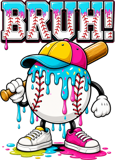 Baseball Drip Bruh Ice Cream Meme For Son Grandson  Button