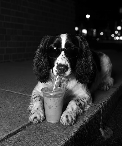 Cool Dog with Sunglasses and Iced Coffee Vibes Doddie Hoodie