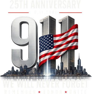 9/11 25th Anniversary Memorial Tribute Never Forget 911 Golf Towel