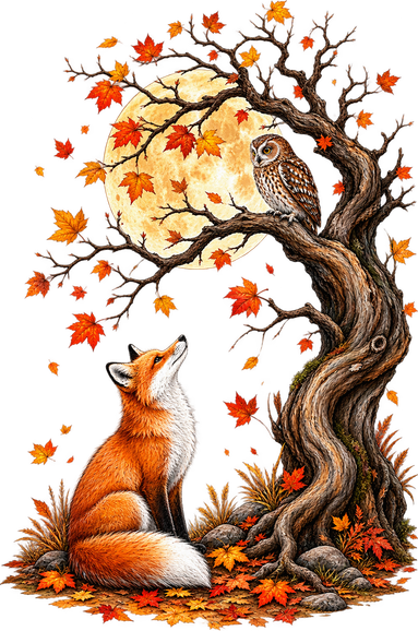 Fox And Owl Autumn Fall Women's V-Neck T-Shirt