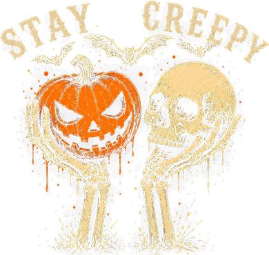 Vintage Stay Creepy Pumpkin And Skull Halloween Button