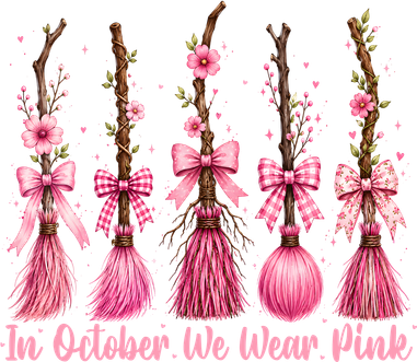In October We Wear Pink Halloween Witch Brooms Breast Cancer Women's Dry Zone Grid Polo