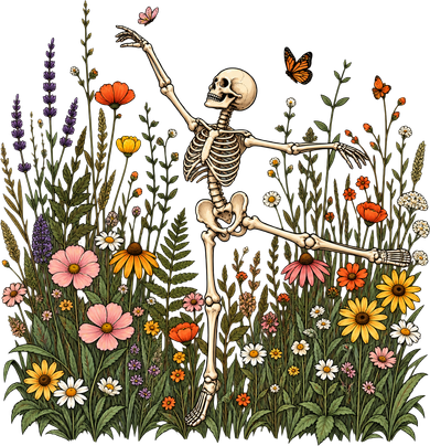 Skeleton Dancing Arabesque Wildflower Botanical Floral Cottagecore Nature Lover Illustrative  Coaster
