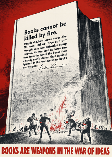 1940s Books Are Weapons Book Burning Wwii Propaganda War Poster Coffee Mug
