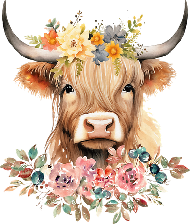 Adorable Highland Cow Calf with Festive Flowers Coaster