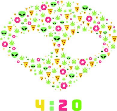 420 Alien Face Marijuana Weed With Pizza and Donuts Women's Tank Top