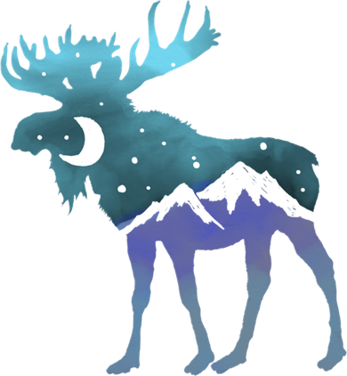 Artistic Moose Night Sky Moon And Stars Retro Graphic Cute Gift Women's Long Sleeve Shirt