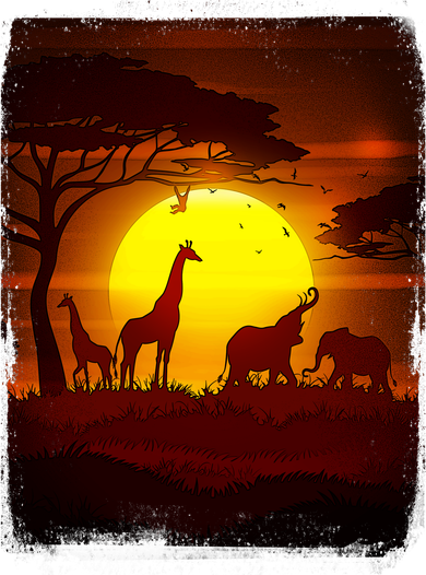 African Safari Animals Sunset Scene Coaster