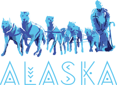 Alaska Sled Dogs Mushing Team Snow Sledding Mountain Scene Coaster