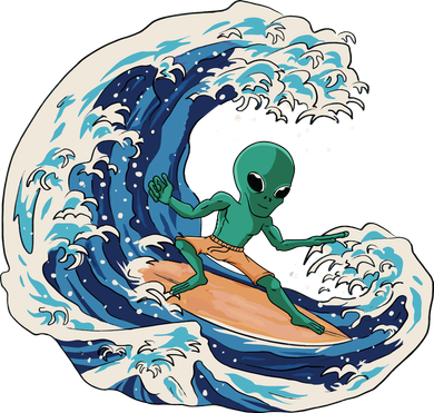 Alien Surfing Summer Surfer Ceramic Ornament