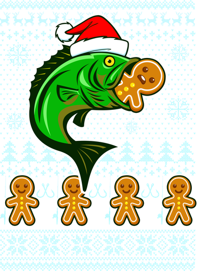 Bass Fish Eating Gingerbread Man Ugly Christmas Fishing Hat