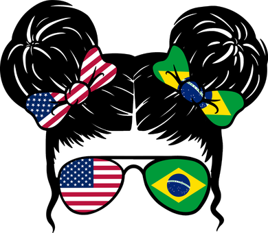 Brazil And United States Flag Messy Bun Women's Long Sleeve Shirt