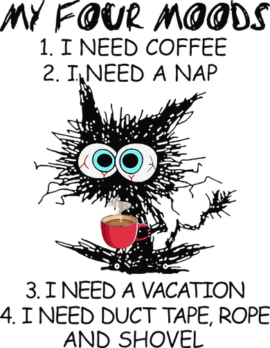 Black Cat My Four Moods I Need Coffee I Need A Nap Coffee Tank Top