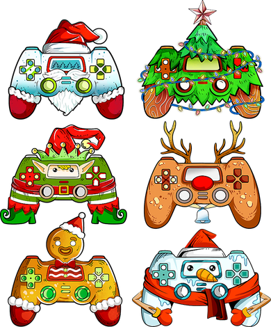 Boys Christmas Santa Elf Gaming Controllers Gamer Xmas Kids T-Shirt