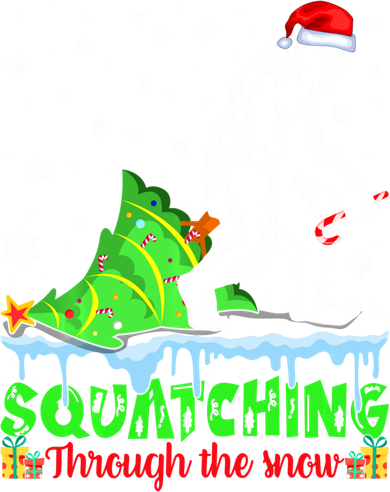 Bigfoot Christmas Tree Squatching Through The Snow Women's Long Sleeve Shirt