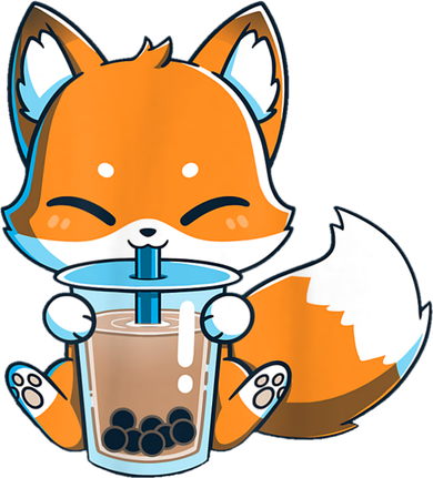 Boba Fox Drinking Cute Kawaii Japanese Foxy Anime Kids T-Shirt