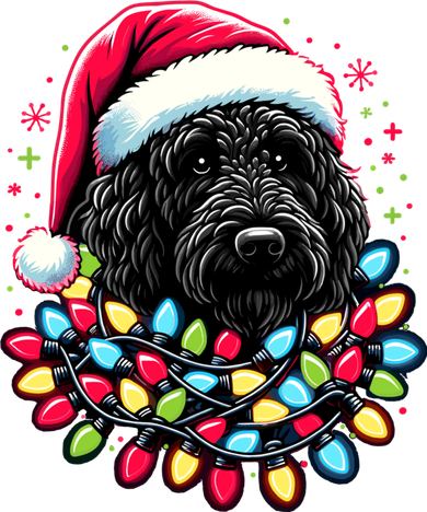 Black Labradoodle Christmas Tree Xmas Lights Doodle Dog T-Shirt