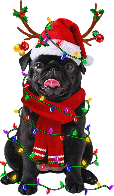 Black Pug Dog Tree Christmas Lights Xmas Pajama Kids T-Shirt