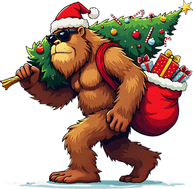Bigfoot Santa Christmas Tree Lights Funny Xmas Sasquatch Kids Hoodie