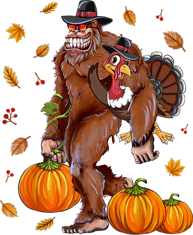 Bigfoot Sasquatch Turkey Pumpkin Happy Thanksgiving Day Apron