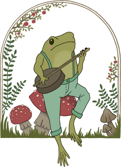 Cottagecore Aesthetic Frog Playing Banjo On Mushroom Cute Gift Women's V-Neck T-Shirt