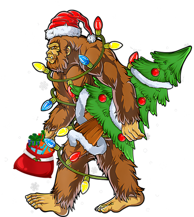 Christmas Bigfoot Santa Hat Tree Lights Xmas Sasquatch Funn Long Sleeve Shirt
