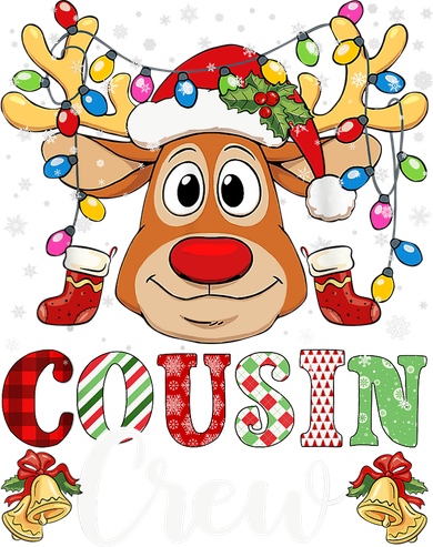 Christmas Cousin Crew Reindeer Santa Hat Lights Teens Women's Hoodie