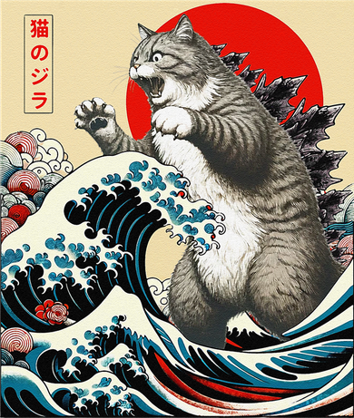 Catzilla Cat Japanese Art Funny Cat Gifts Tote Bag
