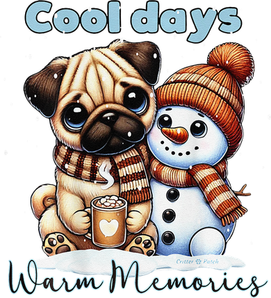 Cool Days Warm Memories Pug And Snowman Friend Share Cocoa Golf Towel