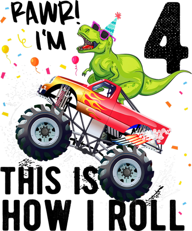 Cute Funny T Rex Dinosaur Monster Truck Gift 4th Birthday Boys And Girls Gift Kids T-Shirt