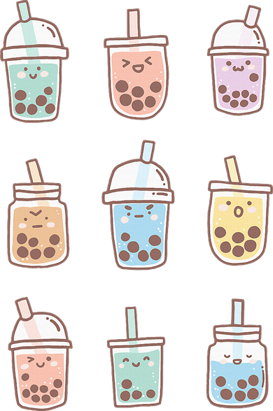 Cute Kawaii Boba Anime Bubble Tea Pastel Pajama Set