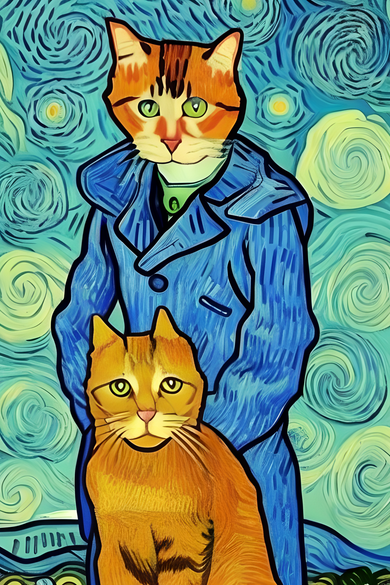 Cat Lover Gift Van Gogh Style Art Kids T-Shirt