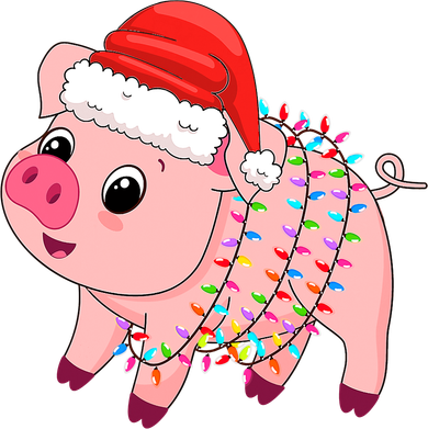 Christmas Lights Pig Wearing Xmas Hat - Pig Lover Farmer Baby Bodysuit