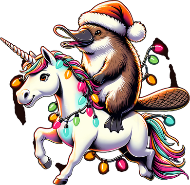 Christmas Lights Platypus Riding Unicorn Button