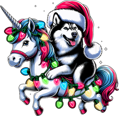 Christmas Lights Siberian Husky Dog Riding Unicorn Coffee Mug