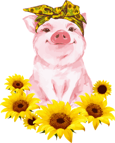 Cute Pig And Bandana Sunflower For Girl Women Mom Pullover Kids T-Shirt