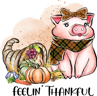 Cute Pig Feelin' Thankful's Gift For Thanksgiving Kids T-Shirt