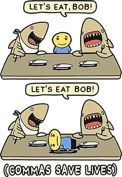 Commas Punctuation Shark Lets Eat Funny English Grammar Polo
