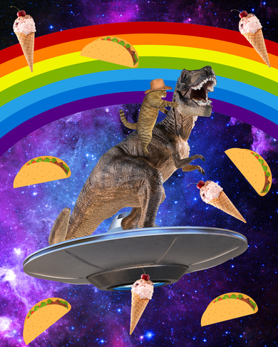 Taco Kitty Riding T-Rex Rainbow Space Cat Kids Sweatshirt