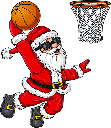 Christmas Santa Claus Dunking A Basketball Boys Xmas Cute Gift Kids T-Shirt