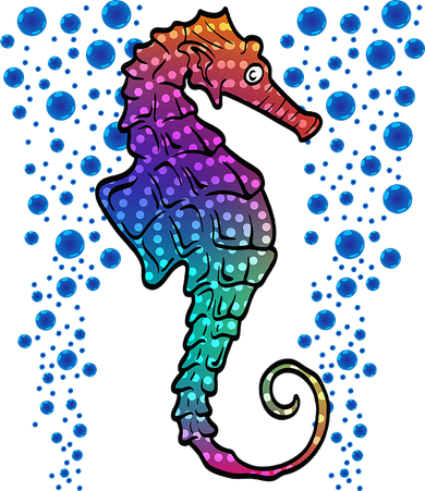 Colorful Sea Horse Print Ocean Kids T-Shirt