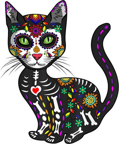 Cute Sugar Skull Mexican Cat Halloween Day Of The Dead Kids Long Sleeve Shirt