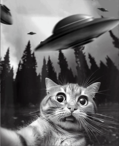 Cat Selfie With Alien UFO Funny Cat Lovers Spaceship Gift Women's Long Sleeve Shirt